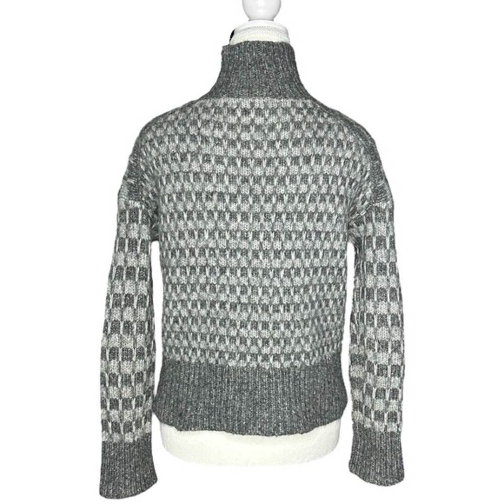 Everlane‎ Grey Checkered Mock Neck Merino Wool Alpaca Blend Sweater Womens XS - Picture 4 of 14